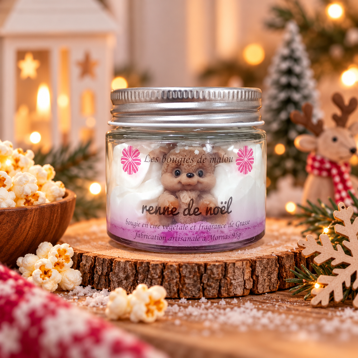 Bougie Renne de Noël – Pop-corn