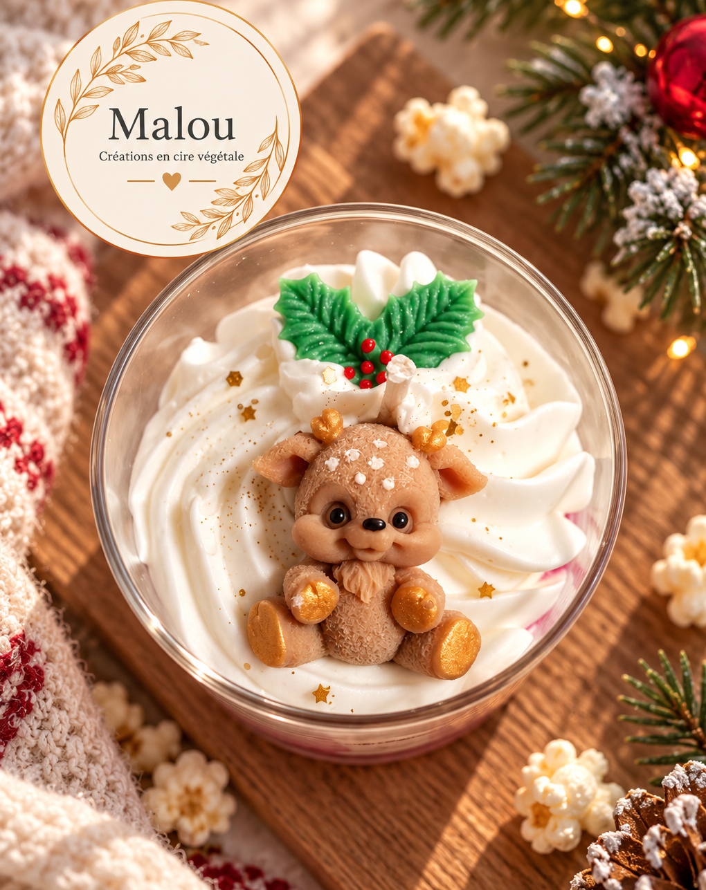Bougie Renne de Noël – Pop-corn