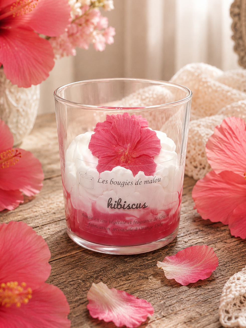 Bougie artisanale parfum hibiscus grand pot – Les Bougies de Malou