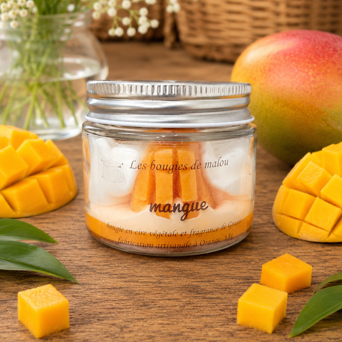 Bougie Faite Main & Créative - Parfum Mangue Gourmande 🥭✨