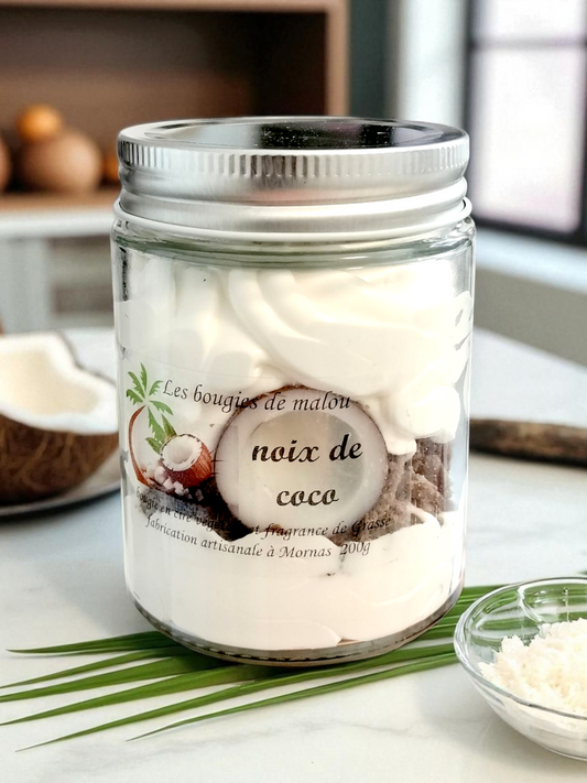 Bougie Artisanale et Végétale - Parfum noix de coco 🥥