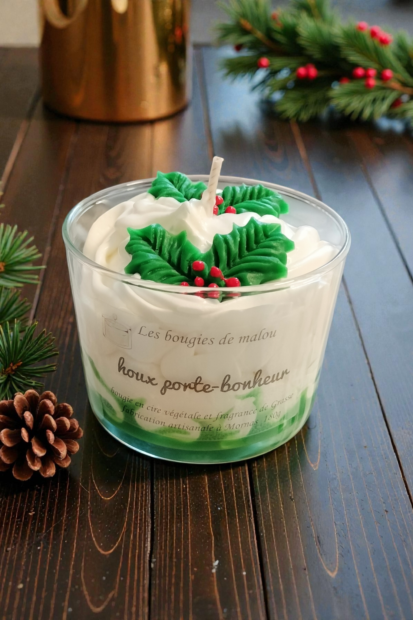 Bougie artisanale houx porte bonheur