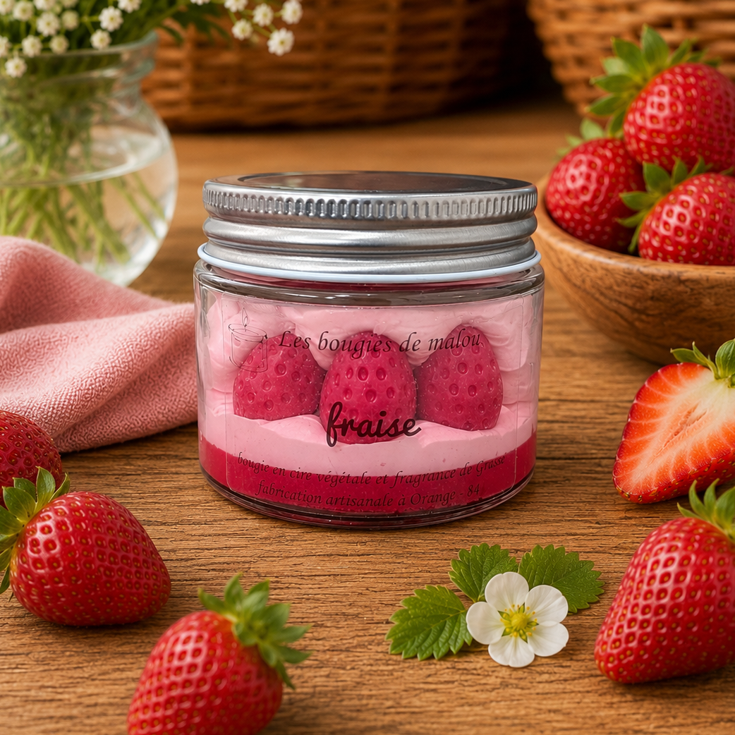 Bougie Faite Main & Créative - Parfum Fraise Gourmande 🍓✨