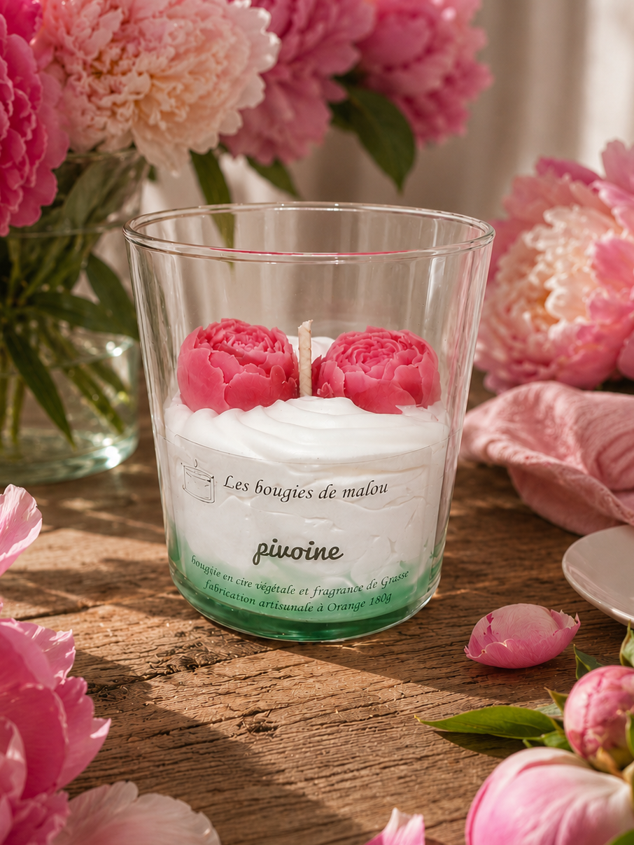 Bougie Artisanale et Décorative - Parfum Pivoine 💐